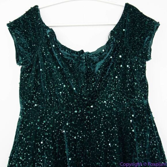 NEW MORGAN & CO‎ Green Sequined Hi-lo Velvet Fit + Flare Dress , 18W - Picture 7 of 16